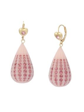 Betsey Johnson Crystal Tear Lever Earrings Pink NWT